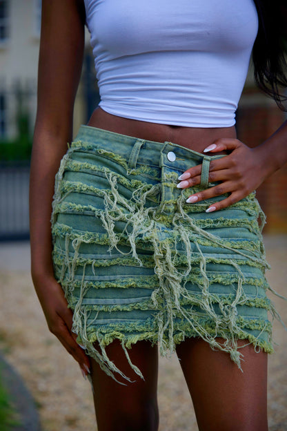 Leah Distressed Green Skirt