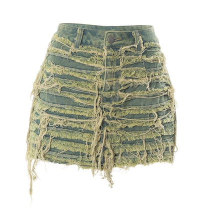 Leah Distressed Green Skirt