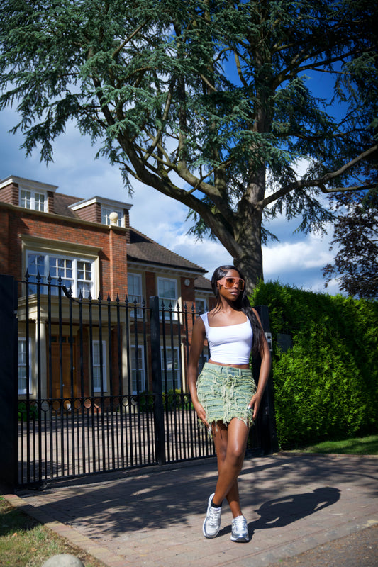 Leah Distressed Green Skirt