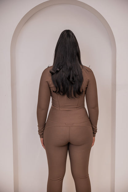 Petite Choco Ribbed Flared Trousers