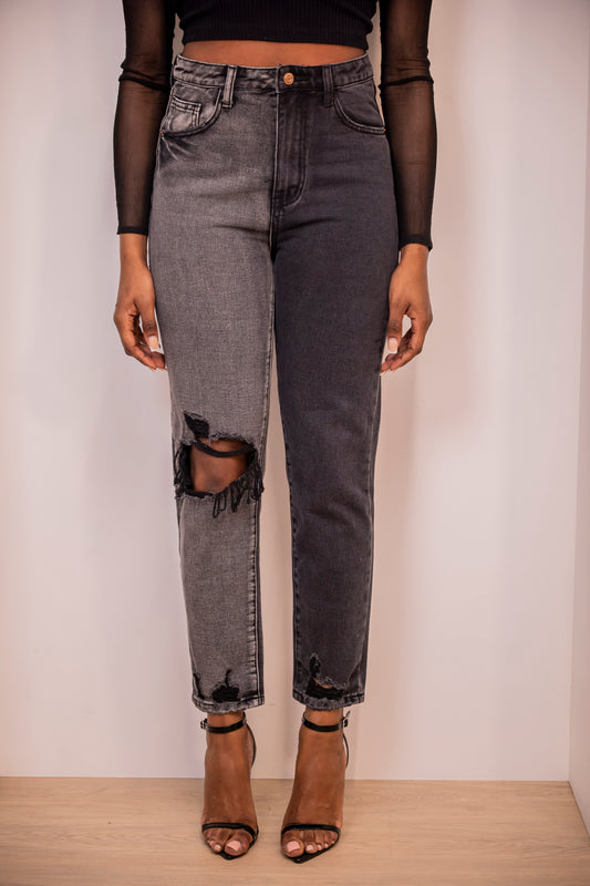 High Waisted Grey Two Tone Jeans